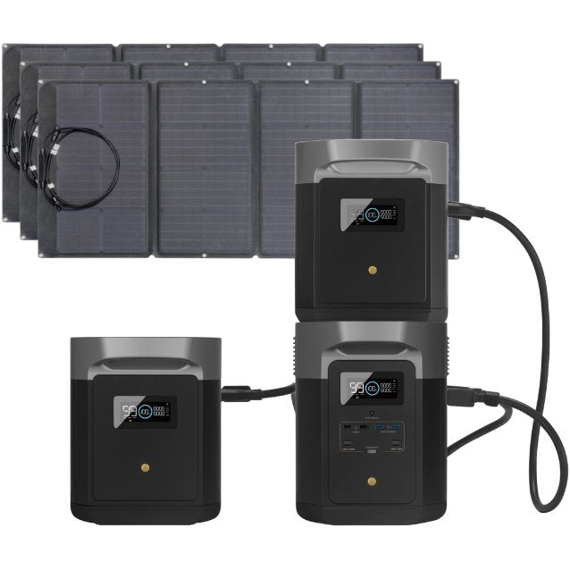 EcoFlow DELTA Max Solar Generator with 2 Extra Batteries + 3 x 160W Solar Panels - Grassroots Greenhouses
